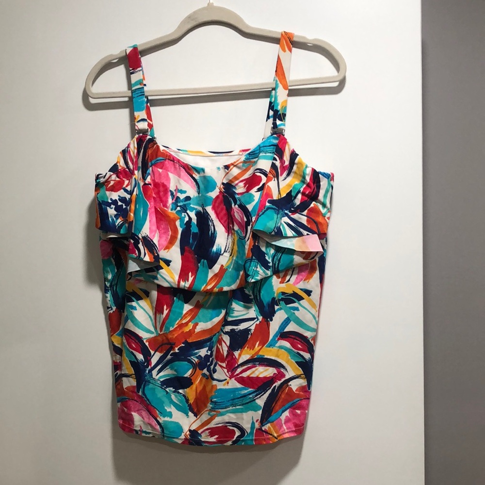 Catalina Pink and Blue Ruffled Fitted Swim Tank